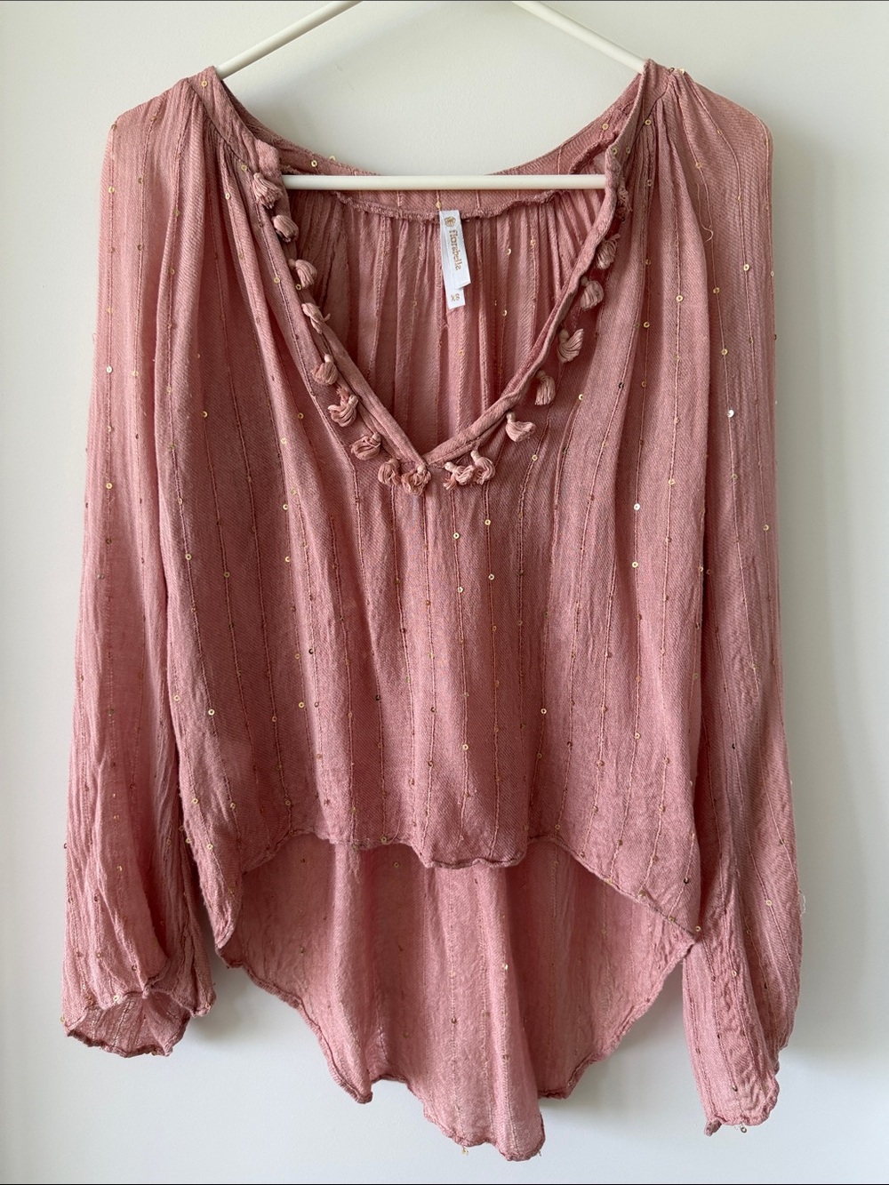 Florabella Sequin Tassel Boho Peasant Blouse